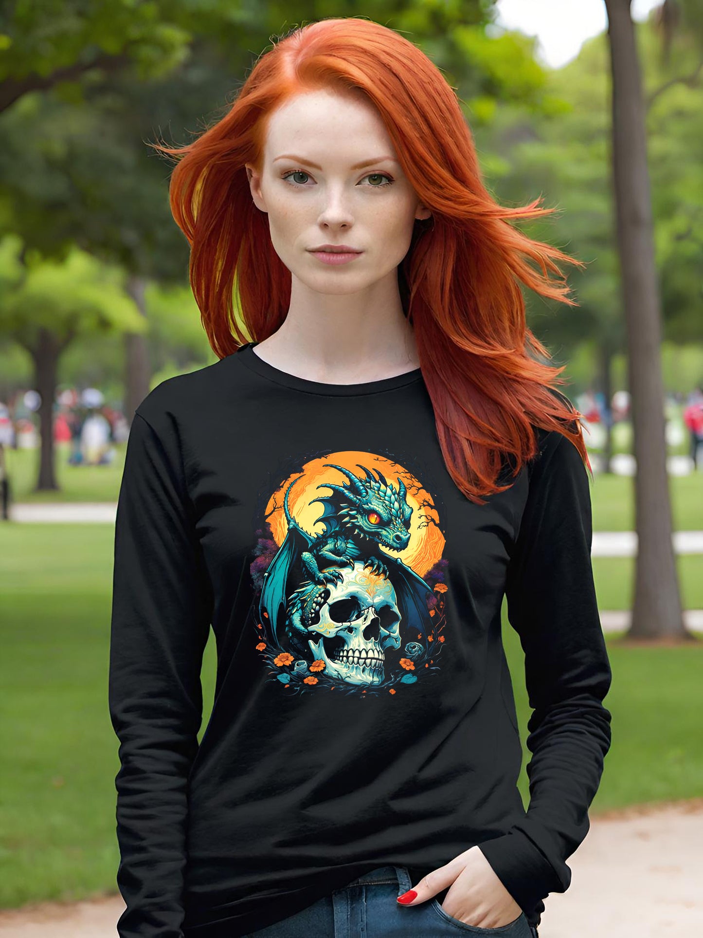 When you see how light and colorful this Baby Dragon long sleeve t-shirt is. You are going to need this whimsical Baby Dragon t-shirt in your life. making for an incredibly soft light design. This Women's cotton long sleeve T-shirt is a must have for every collector.