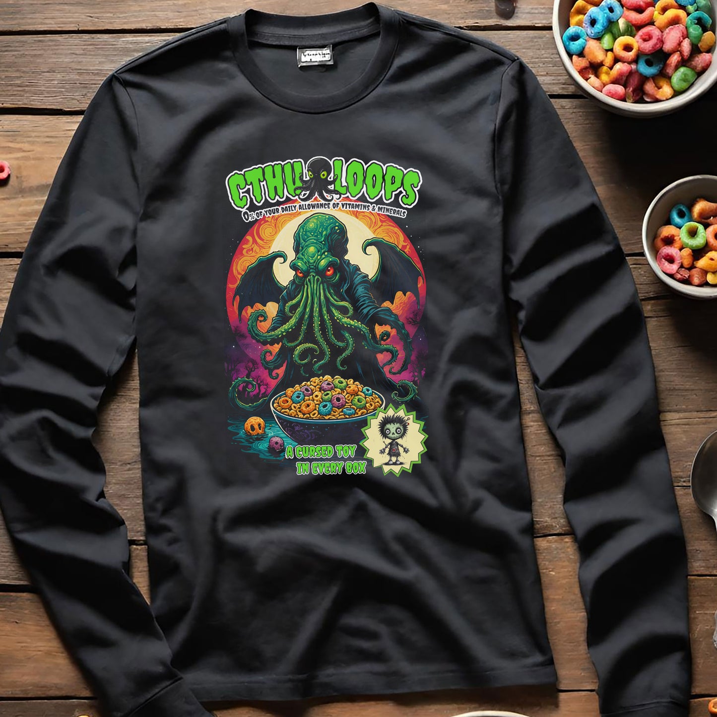 Cthu-Loops Tee, Halloween T-Shirt for Lovecraft Fans, Cereal Killer Shirt, Unisex Cotton Tee, Groovy Parody Tee, Dark Elder God Shirt