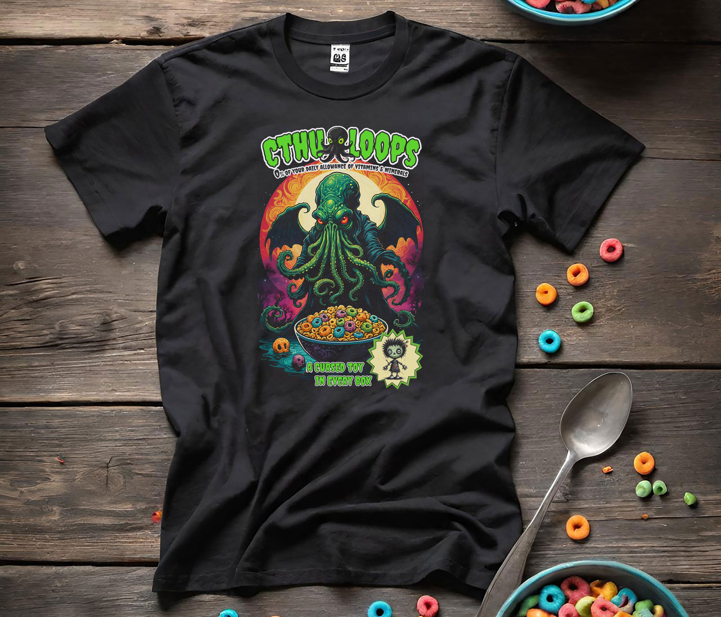 Cthu-Loops Cereal Parody T-Shirt, Halloween Tee, Lovecraft Fan Shirt, Elder God Tshirt, Unisex Cotton Top, Cereal Killer Costume
