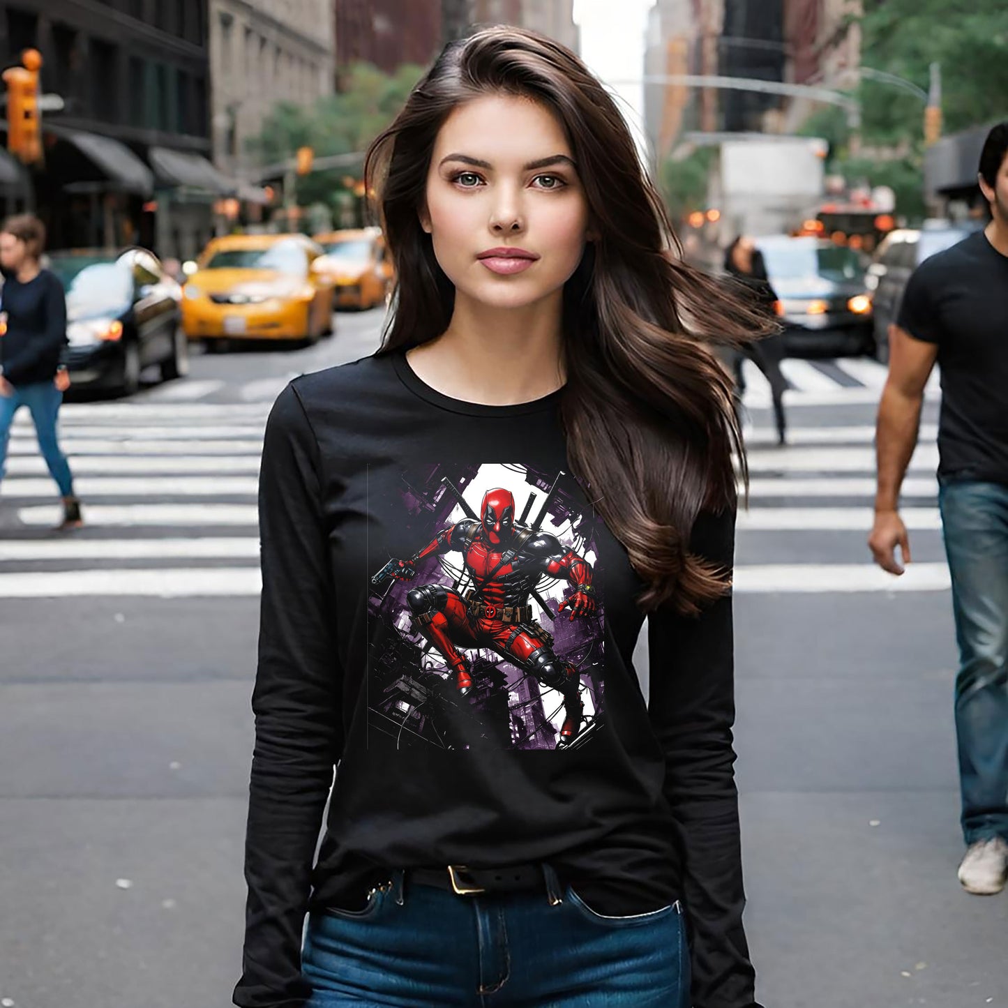Deadpool Fan Art Long Sleeve Tee, Comic Collector Shirt, Marvel Fan Apparel, Comicon Gift, Vintage Style T-Shirt