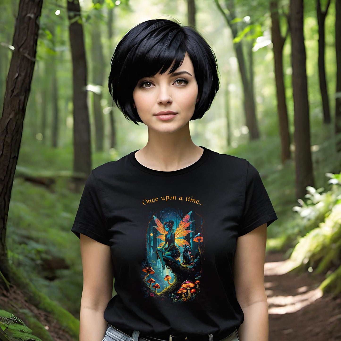 Fairy Girl and Fox T-shirt, Fantasy Fox Tee, Enchanting Half Tone Shirt, Magical Ladies Top, Once Upon a Time, Bella Canvas