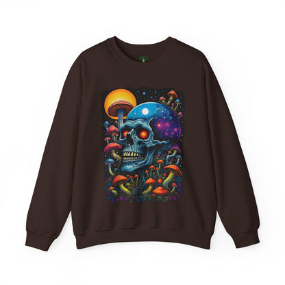 Cosmic Skull Sweatshirt, Unisex Crewneck for Astrology Lovers, Surreal Art Gift, Grunge Aesthetic, Festival Wear, Mushroom Vibes