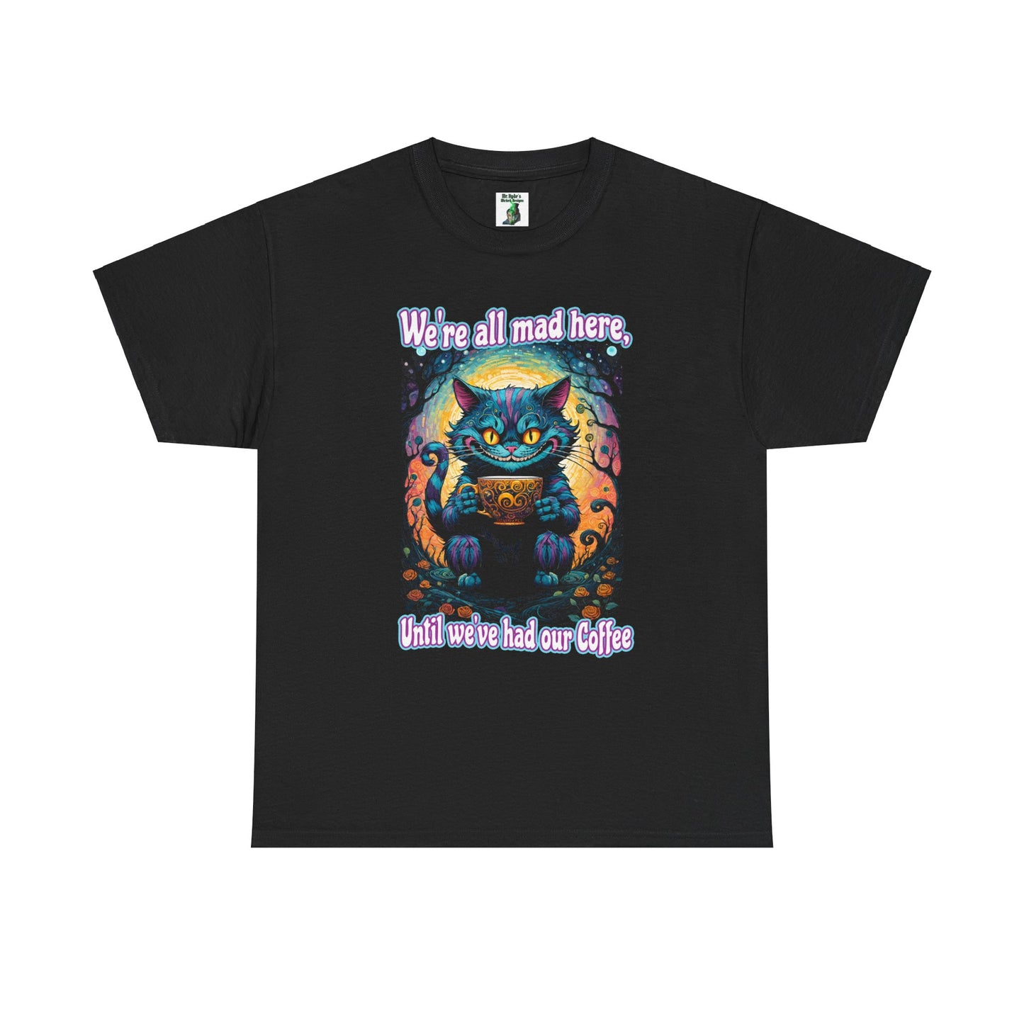 This colorful Cheshire Cat Sweatshirt looks awesome on black. This unisex cotton t-shirt is a black half-tone. The black ink is negative space letting the fabric shine through. Get this enchanting Cheshire Cat Unisex T-shirt.