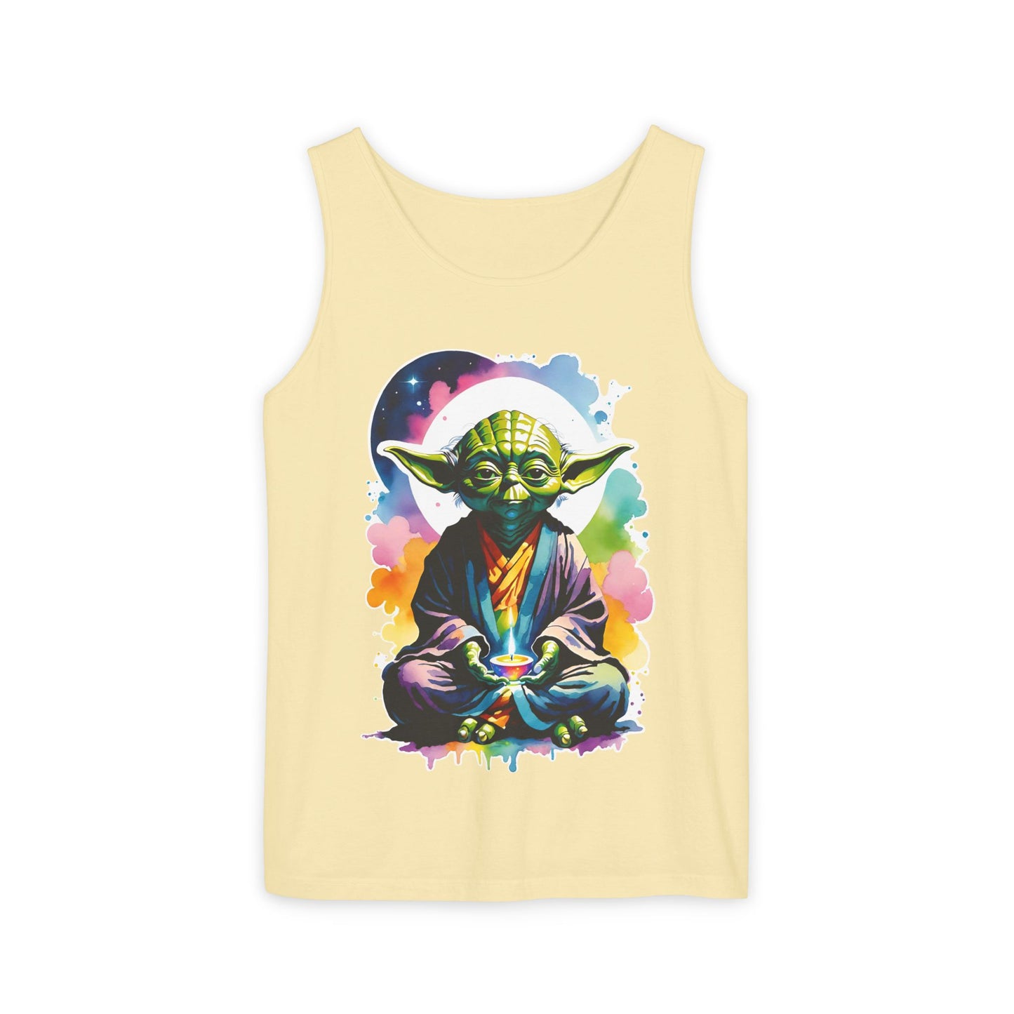 Yoda Watercolor Tank Top, Star Wars Jedi Master Shirt, Colorful Unisex Sleeveless Tee, Groovy Garment-Dyed Tank, Fan Gift, Cotton Tank