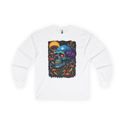 Cosmic Skull Long Sleeve Tee, Psychedelic Shirt, Magic Mushroom Art Tee, Unisex Graphic Tee, Halloween Gift, Festival Wear