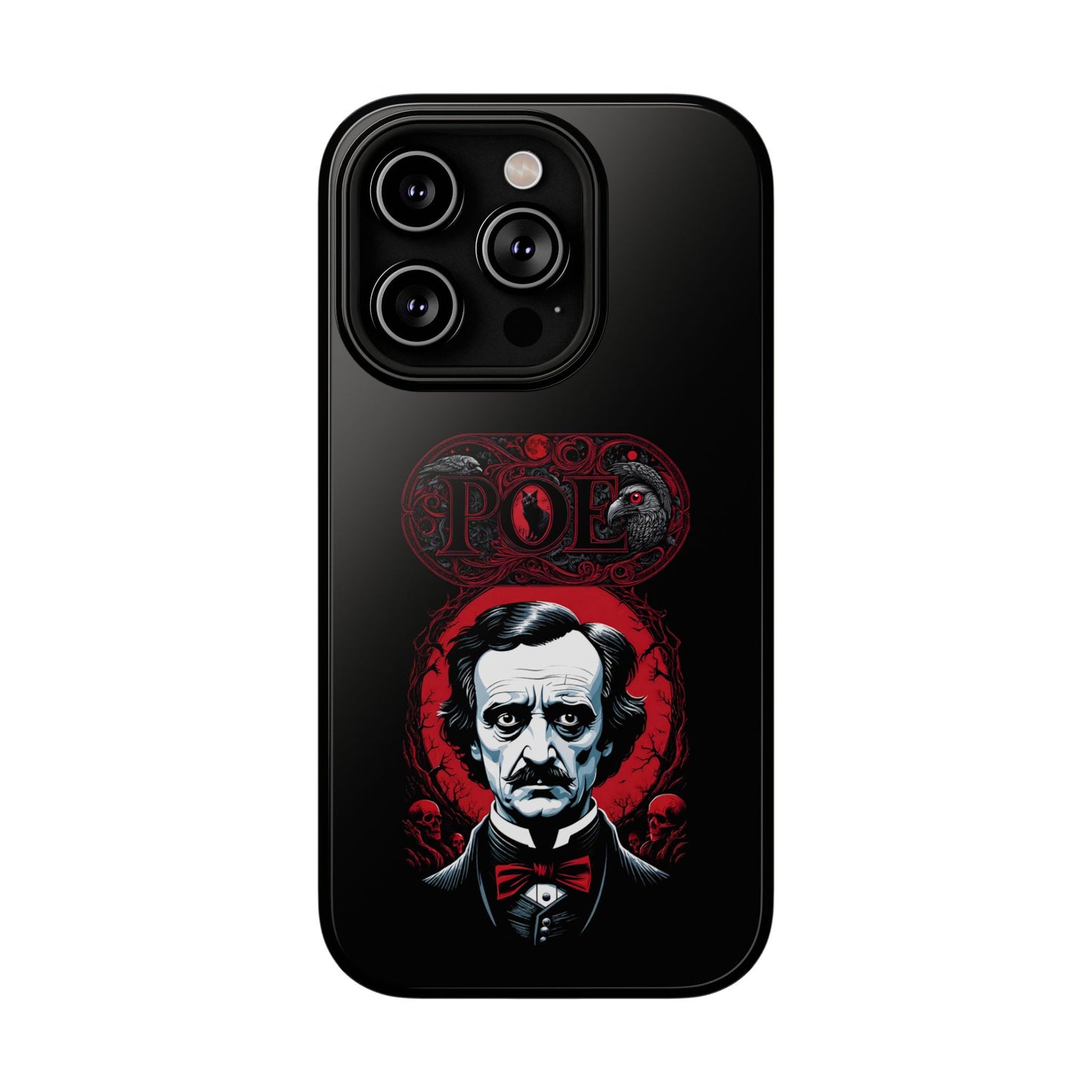 Gothic Edgar Allen Poe Impact-Resistant Cell Phone Case, Skulls Ravens Black Cat, Macabre Poe Fan Gift, Gothic Phone Cover, Creepy Gothic