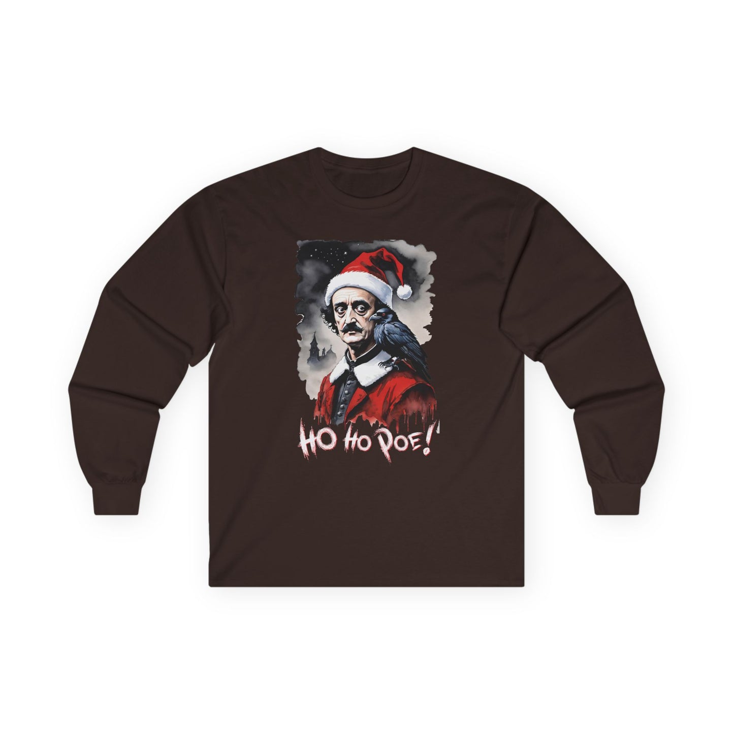 Edgar Allen Poe Santa Long Sleeve Tee | "Ho Ho Poe!" Christmas T-shirt | Literary Graphic Shirt