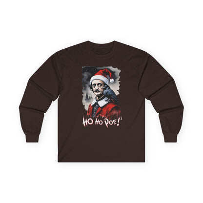 Edgar Allen Poe Santa Long Sleeve Tee | "Ho Ho Poe!" Christmas T-shirt | Literary Graphic Shirt