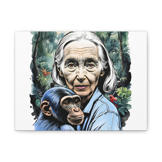 Canvas Wall Art featuring Jane Goodall and Chimpanzee, Nature Decor, Inspirational Gift for Animal Lovers, Eco-Friendly Home Decor, [...]