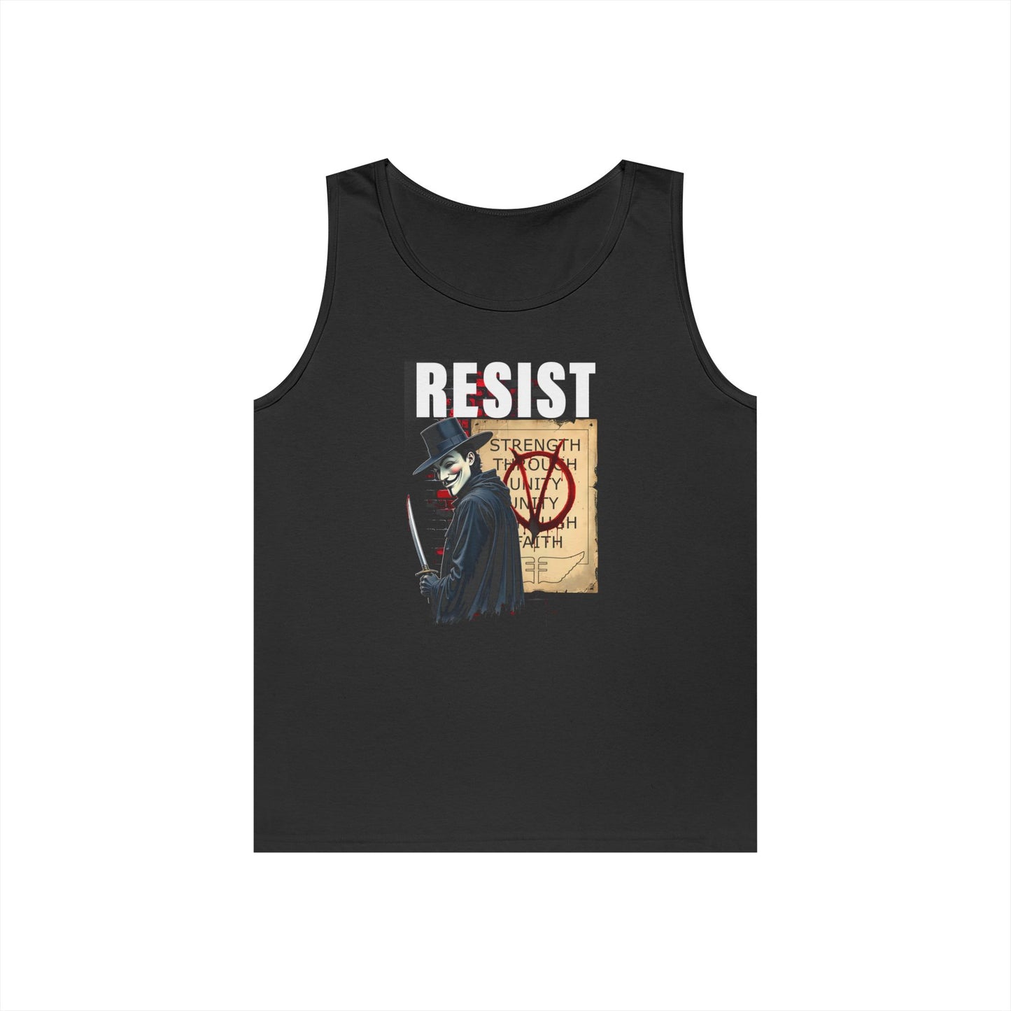 V for Vendetta Resist Tank Top - Cult Classic Movie Tee, Rebellion Unisex Shirt, 100% Cotton Sleeveless Top, Casual Movie Night Apparel,