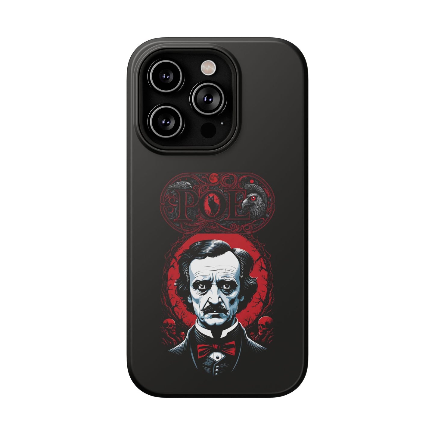 Gothic Edgar Allen Poe Impact-Resistant Cell Phone Case, Skulls Ravens Black Cat, Macabre Poe Fan Gift, Gothic Phone Cover, Creepy Gothic