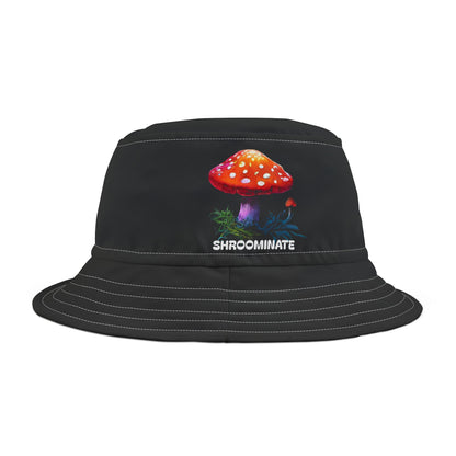 Bucket Hat with Magic Mushroom Design, SHROOMINATE Hippie Festival Cap, Trippy Psychedelic Headwear, Groovy Thinking Cap, Existence Mystery