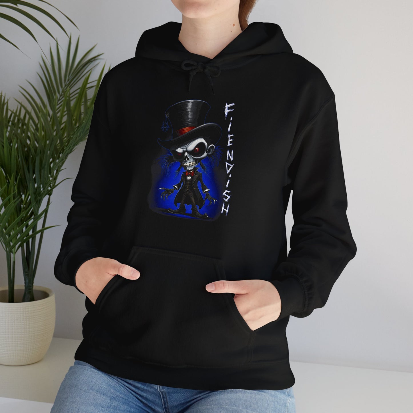 Fiendish Maniac Hooded Sweatshirt, Little Monster Hoodie, Little Skeleton, Skull Faced Sweatshirt, Monster Hoodie, Unisex Heavy Blend™ Hooded Sweatshirt