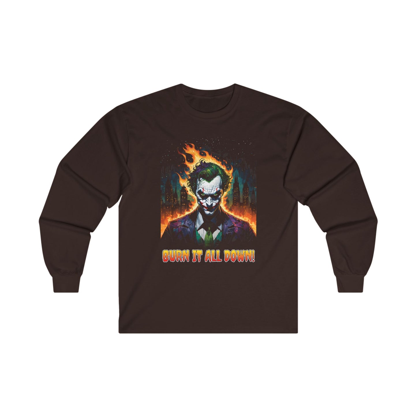 Joker Unisex Tee, Batman Villain T-shirt, Burn it all Down Tee, Clown Prince of Crime Tee, Unhinged Joker Tee, Unisex Cotton Long Sleeve Tee