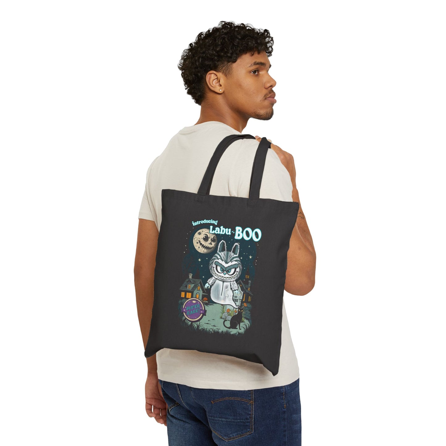 Halloween-Themed Cotton Canvas Tote Bag, Spooky Bag, Trick or Treat Tote, Eco-Friendly Shopper, Unique Gift for Fall