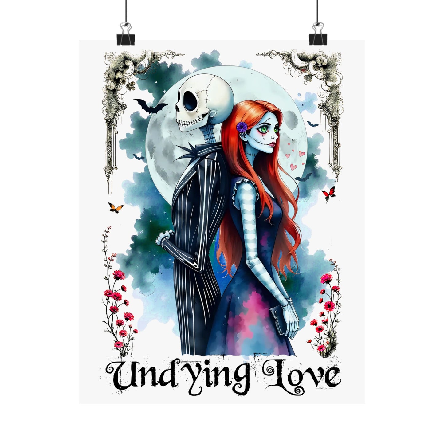 Jack and Sally Undying Satin Poster, Halloween Christmas Gothic Love, Holiday Tribute Decoration, Wall Art Print, Home Decor, Halloween