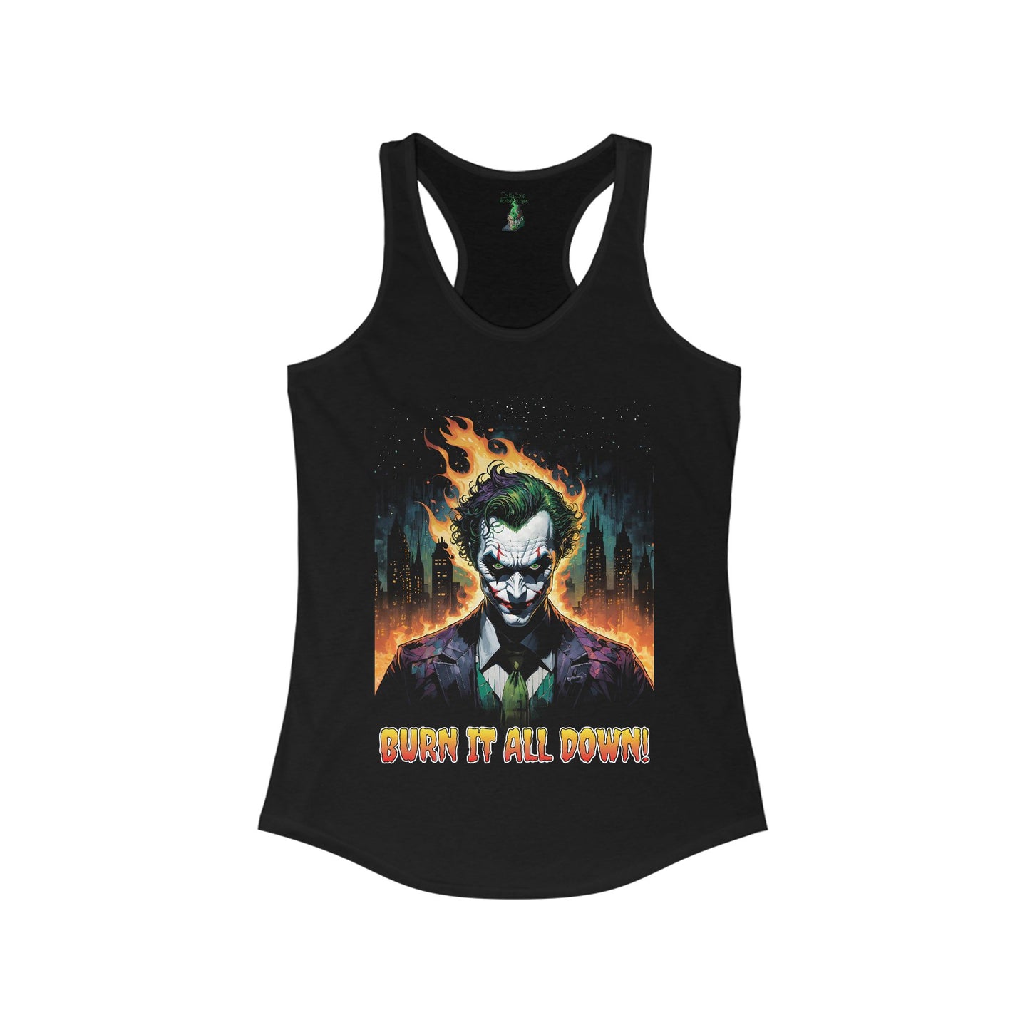 Joker Tank Top, DC Comic Shirt for Women, Burn It All Down, Gotham City Flames Tee, Ideal Racerback Tank, Comic Book Fan Apparel