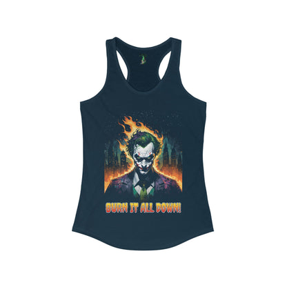 Joker Tank Top, DC Comic Shirt for Women, Burn It All Down, Gotham City Flames Tee, Ideal Racerback Tank, Comic Book Fan Apparel