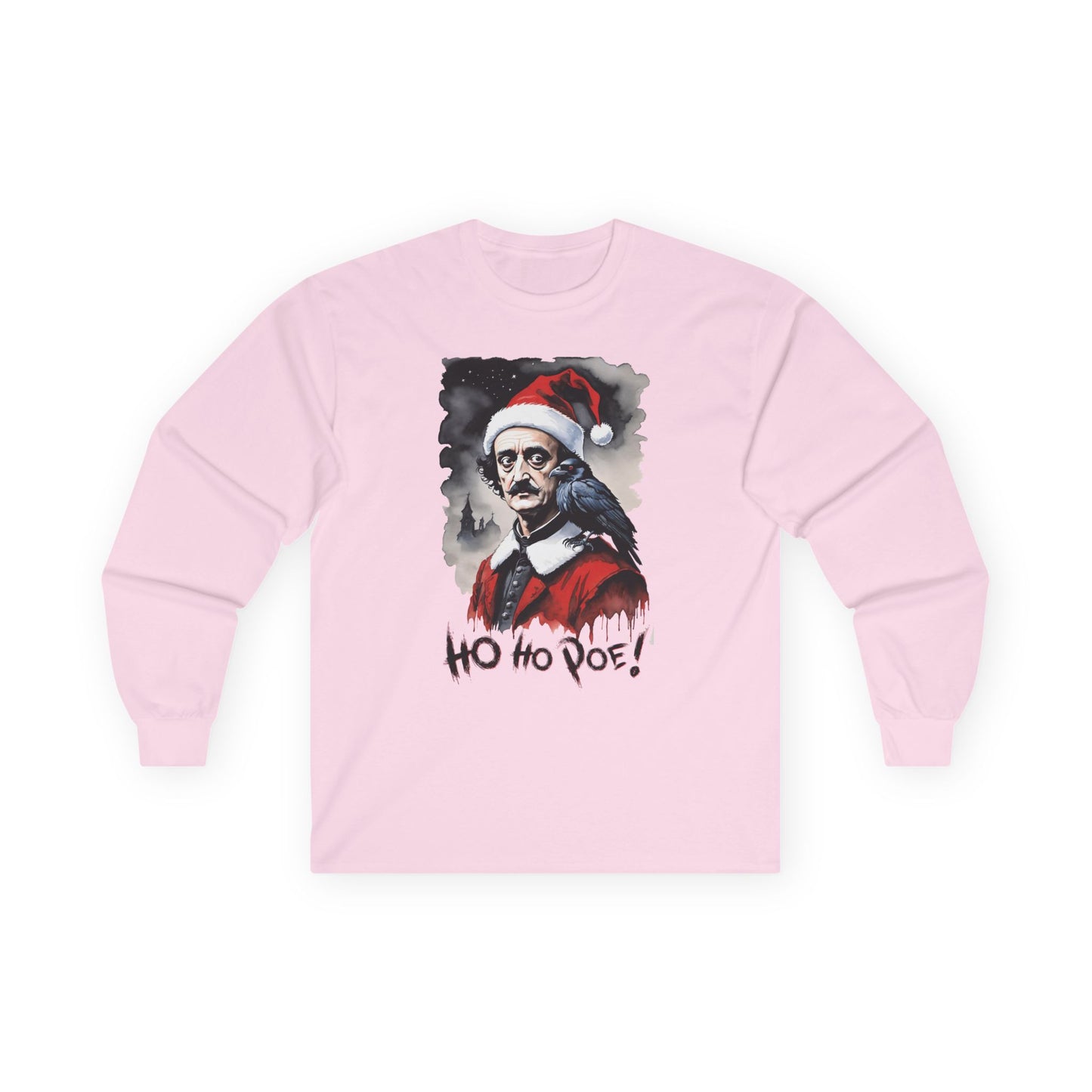 Edgar Allen Poe Santa Long Sleeve Tee | "Ho Ho Poe!" Christmas T-shirt | Literary Graphic Shirt