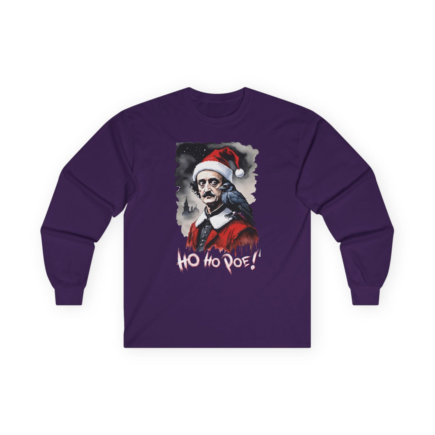 Edgar Allen Poe Santa Long Sleeve Tee | "Ho Ho Poe!" Christmas T-shirt | Literary Graphic Shirt