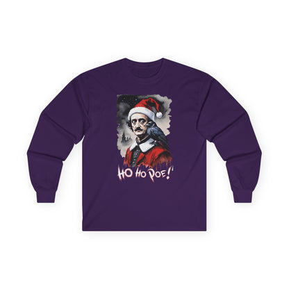 Edgar Allen Poe Santa Long Sleeve Tee | "Ho Ho Poe!" Christmas T-shirt | Literary Graphic Shirt
