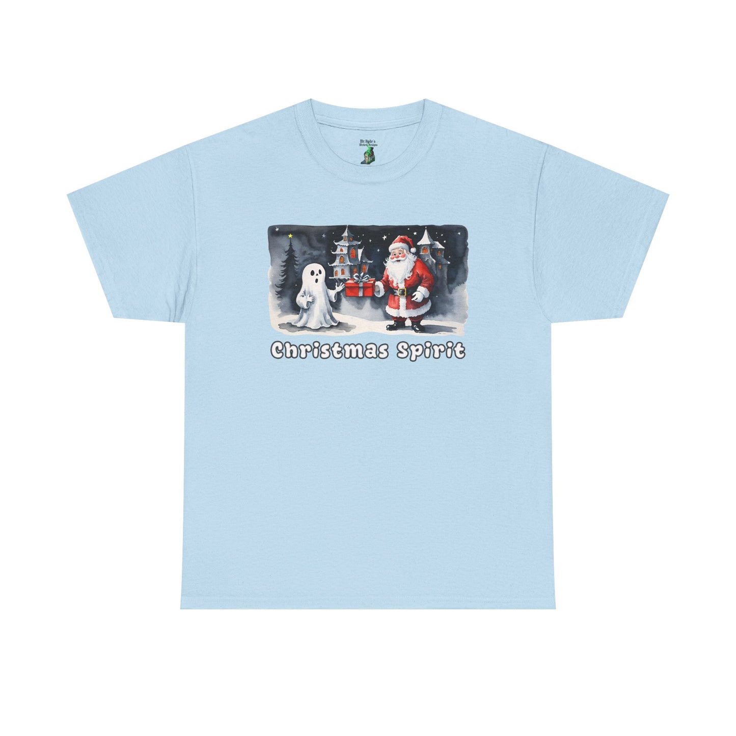 Christmas Spirit Unisex Cotton Tee - Santa & Ghost Holiday Shirt - Spooky Christmas T-shirt