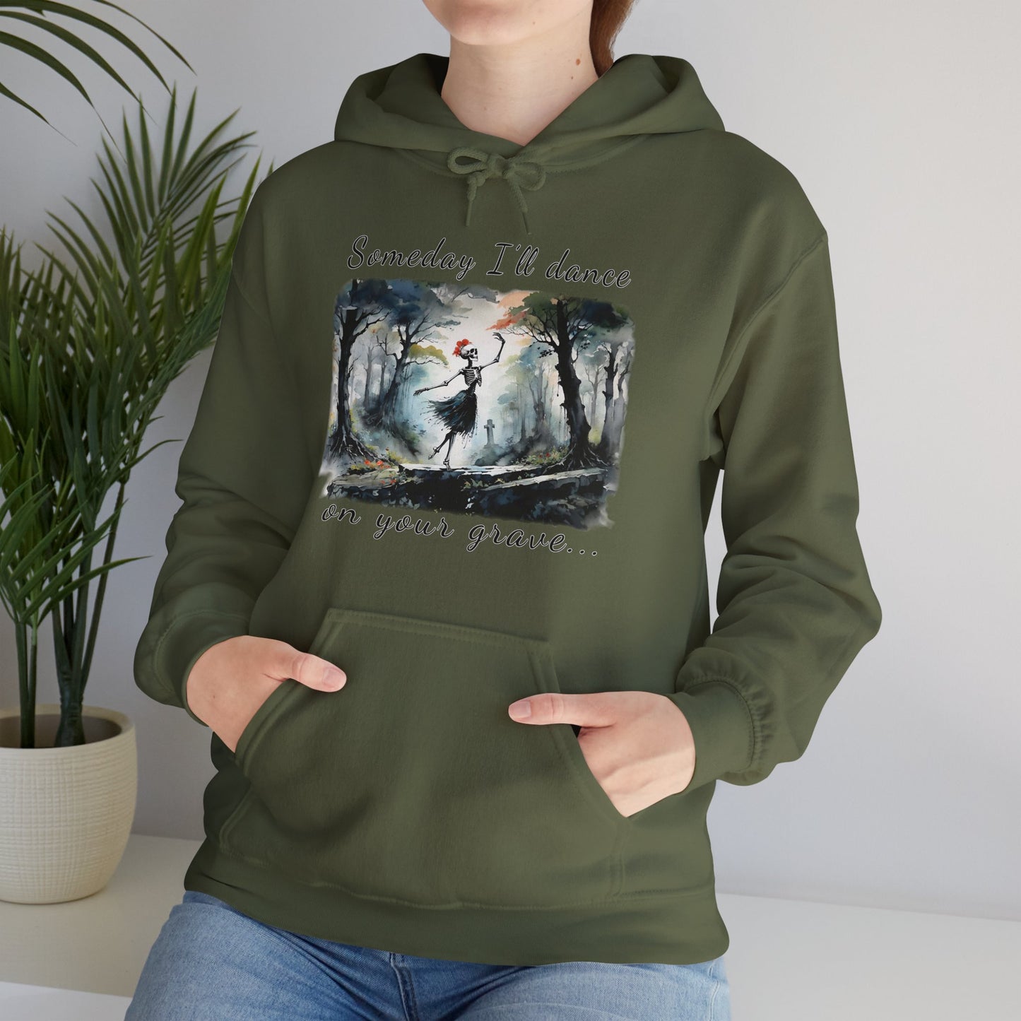 This Haunting Skeleton Hoodie is perfect for ladies who love things that are spooky and macabre. This hooded sweatshirt design is both stunning and chilling. Available stylish military green Unisex Hoodies.