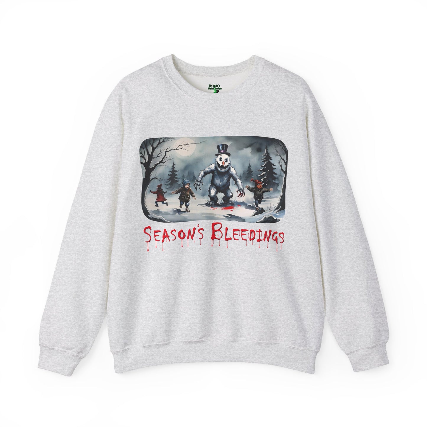 Season’s Bleedings Sweatshirt — Horror Snowman Holiday Crewneck - Gruesome Holiday Design