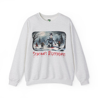 Season’s Bleedings Sweatshirt — Horror Snowman Holiday Crewneck - Gruesome Holiday Design