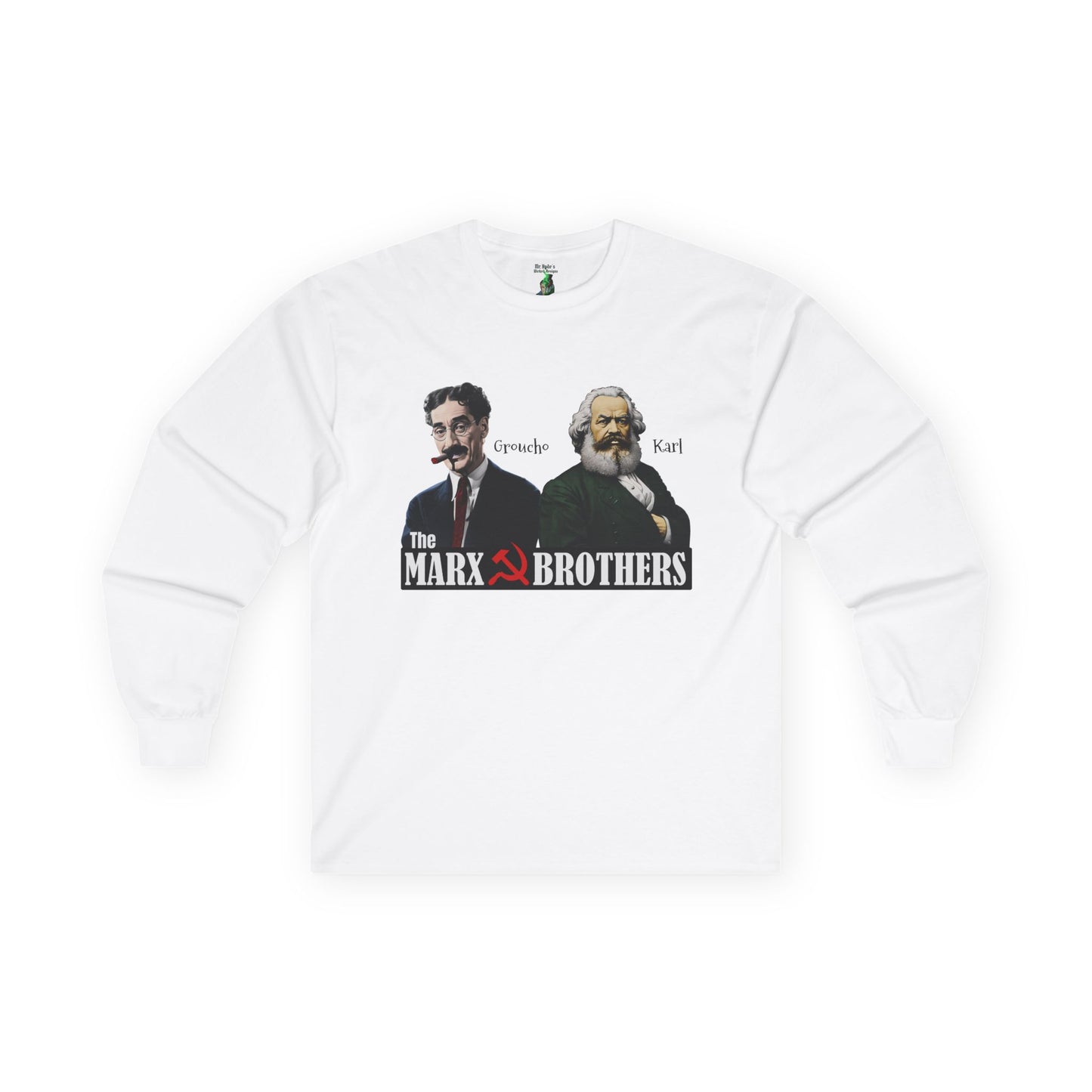 Marx Brothers Unisex Long Sleeve T-shirt, Groucho Karl Marx Political Satire Tee, Nerdy Humor Gift, Social Gathering Apparel