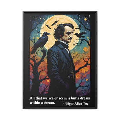 Edgar Allan Poe Portrait Matte Canvas | Framed Literary Wall Art