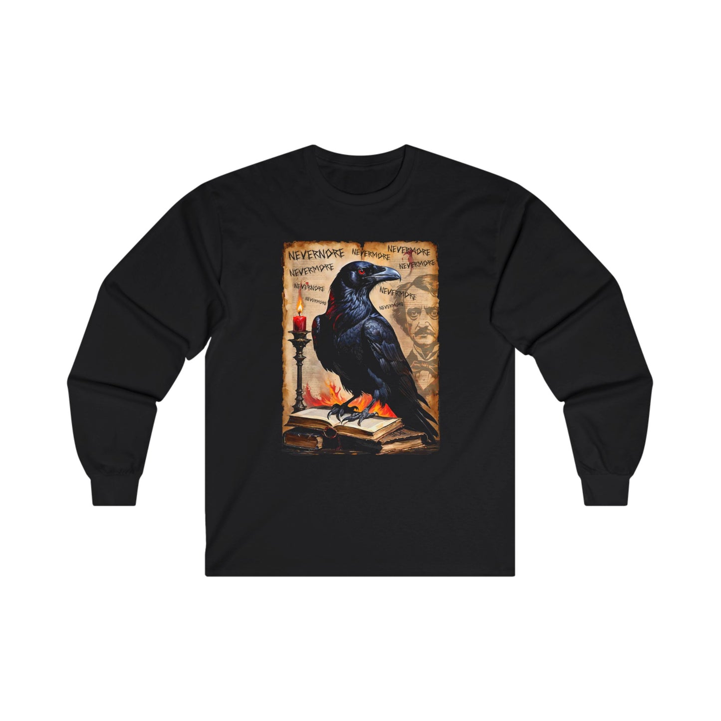 Gothic Raven Tee, Edgar Allen Poe inspired Tee, Halloween Tee, Unisex Ultra Cotton Long Sleeve Tee