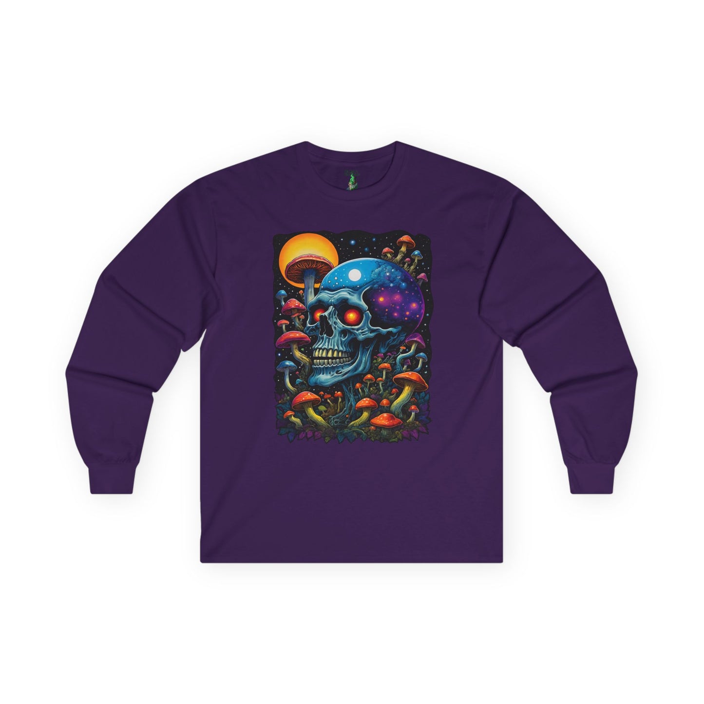 Cosmic Skull Long Sleeve Tee, Psychedelic Shirt, Magic Mushroom Art Tee, Unisex Graphic Tee, Halloween Gift, Festival Wear