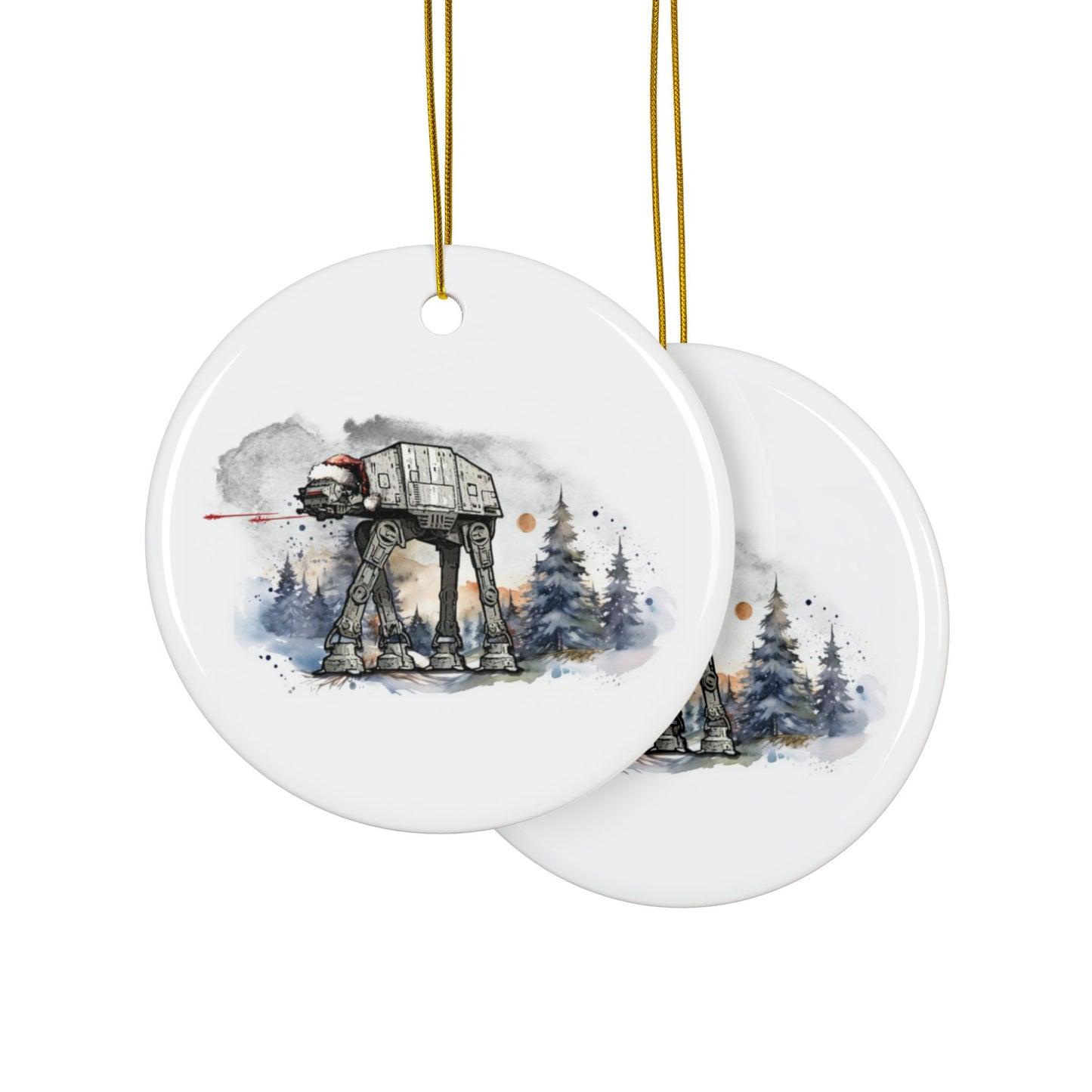 Star Wars inspired Christmas Ceramic Ornaments - Darth Santa AT-AT Walker Design - (1pc. 3pc. 5pc. 10pc.)