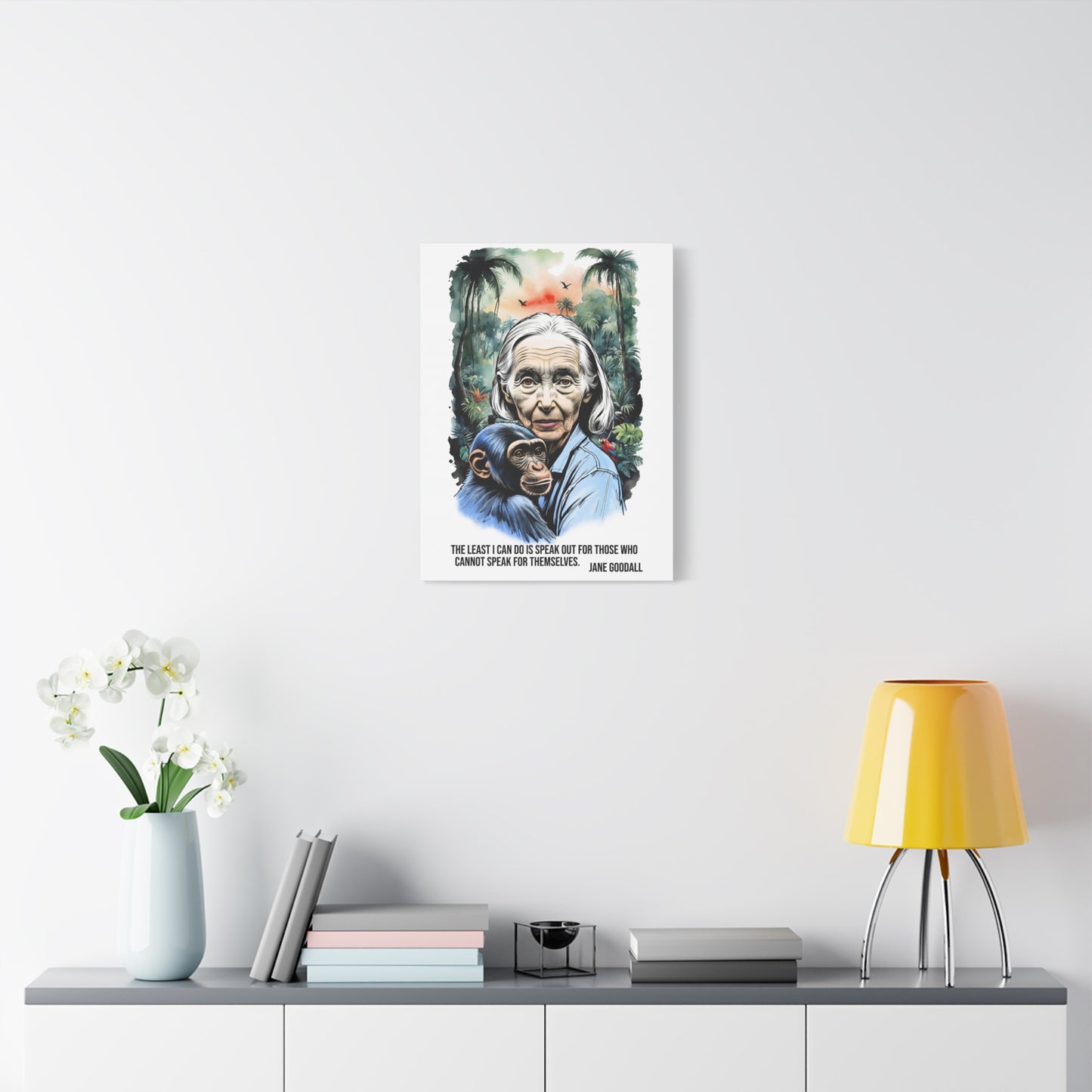 Canvas Wall Art featuring Jane Goodall and Chimpanzee, Nature Decor, Inspirational Gift for Animal Lovers, Eco-Friendly Home Decor, [...]