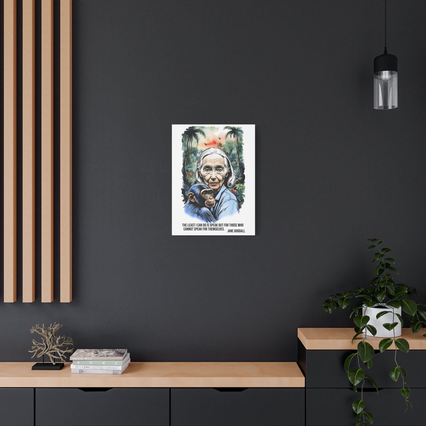 Canvas Wall Art featuring Jane Goodall and Chimpanzee, Nature Decor, Inspirational Gift for Animal Lovers, Eco-Friendly Home Decor, [...]