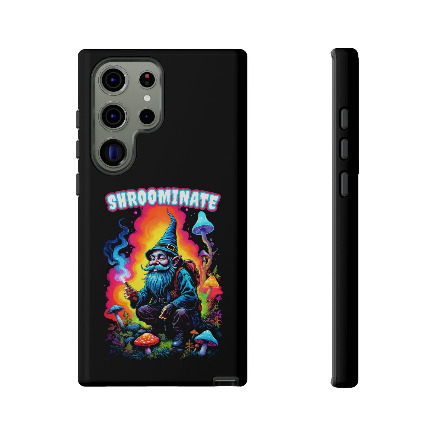 Trippy Neon Gnome Rugged Cell Phone case, 'Shroominate' Graphic design, Fantasy Cell Phone Case, Quirky Mushroom Design, Rugged Tough Cases