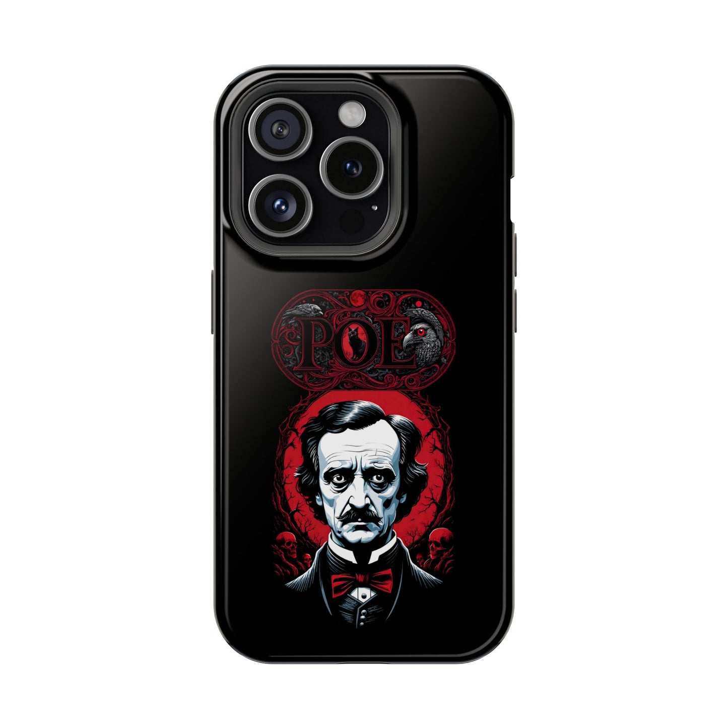 Gothic Edgar Allen Poe Impact-Resistant Cell Phone Case, Skulls Ravens Black Cat, Macabre Poe Fan Gift, Gothic Phone Cover, Creepy Gothic