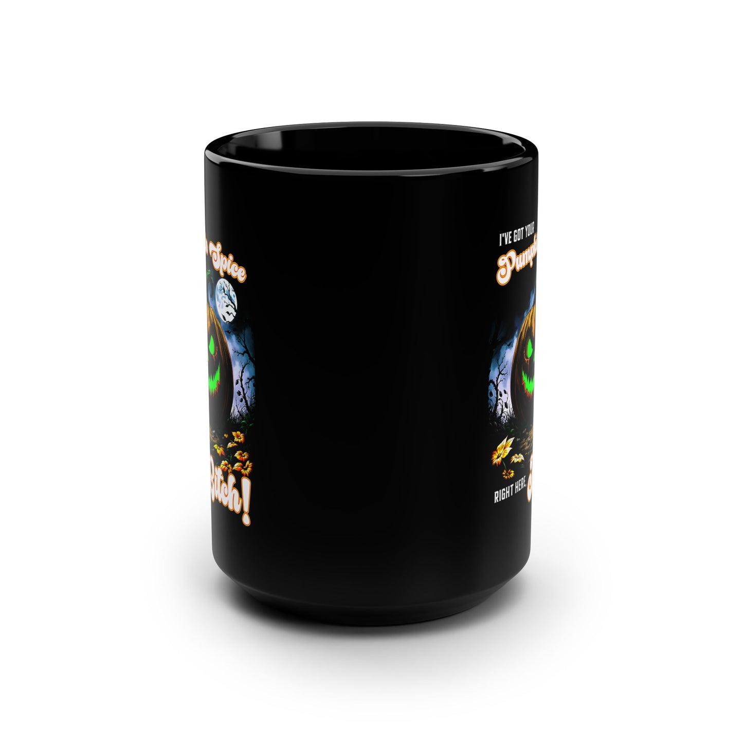 Spooky Pumpkin Spice Mug: 15oz Black Coffee Cup for Halloween, Fall Decor, Witchy Gifts, Autumn Vibes, Dark Humor