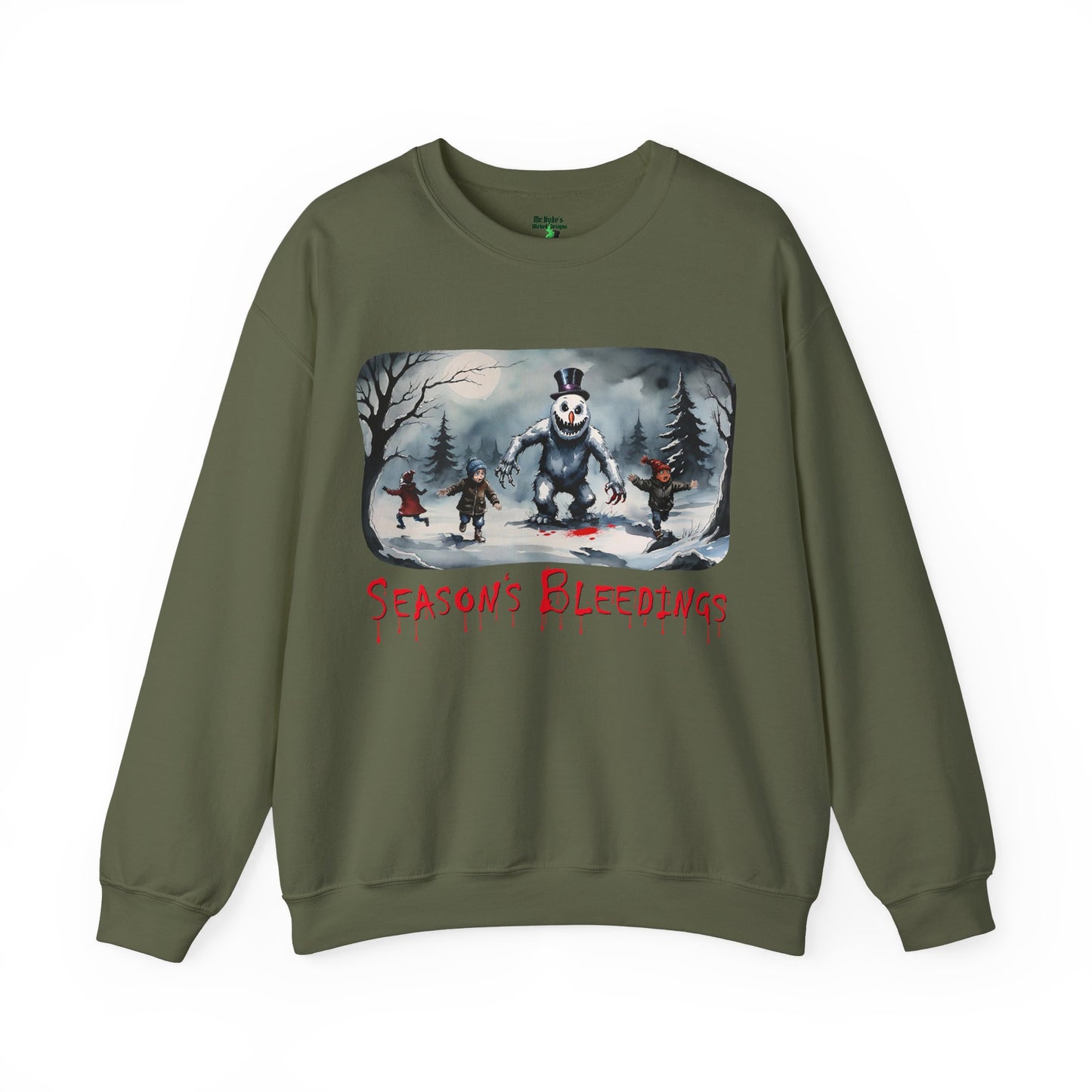 Season’s Bleedings Sweatshirt — Horror Snowman Holiday Crewneck - Gruesome Holiday Design