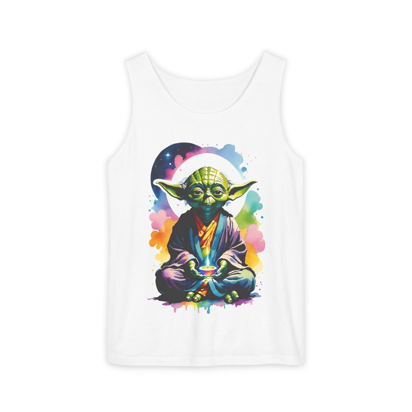 Yoda Watercolor Tank Top, Star Wars Jedi Master Shirt, Colorful Unisex Sleeveless Tee, Groovy Garment-Dyed Tank, Fan Gift, Cotton Tank