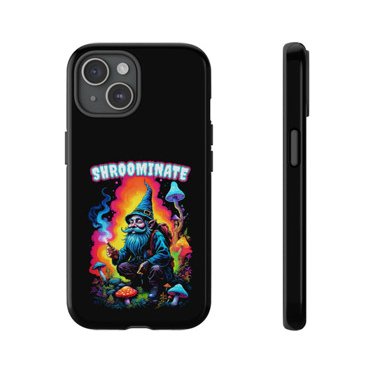 Trippy Neon Gnome Rugged Cell Phone case, 'Shroominate' Graphic design, Fantasy Cell Phone Case, Quirky Mushroom Design, Rugged Tough Cases