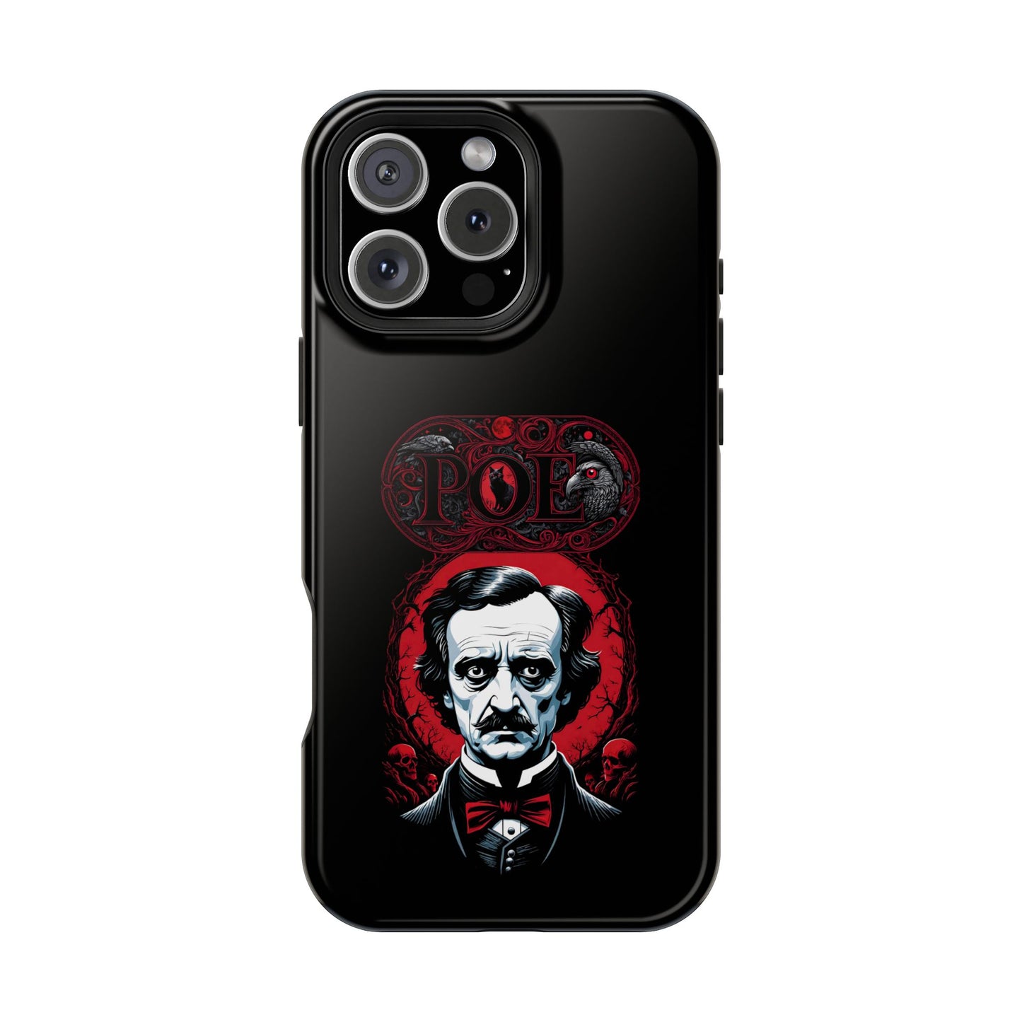 Gothic Edgar Allen Poe Impact-Resistant Cell Phone Case, Skulls Ravens Black Cat, Macabre Poe Fan Gift, Gothic Phone Cover, Creepy Gothic