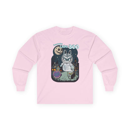 Labu Boo Unisex Tee, Halloween Cartoon Style Shirt, Spooky Labubu Artwork, Vintage Ghost Graphic Shirt, Unique Costume Tee, Quirky Long