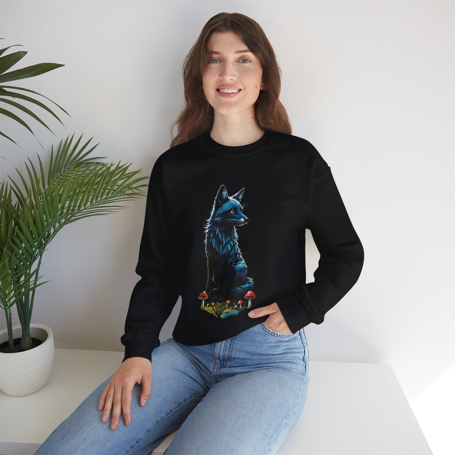 Fantasy Fox Sweatshirt, Enchanting Wildlife Jumper, Animal Lover Gift, Halftone Design, Casual Wear, Birthday Gift, Nature Theme Shirt