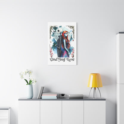 Jack and Sally Undying Love Canvas Painting, Jack and Sally Halloween Gothic Wal Art, Matte Canvas, Stretched,  Christmas Fan Art