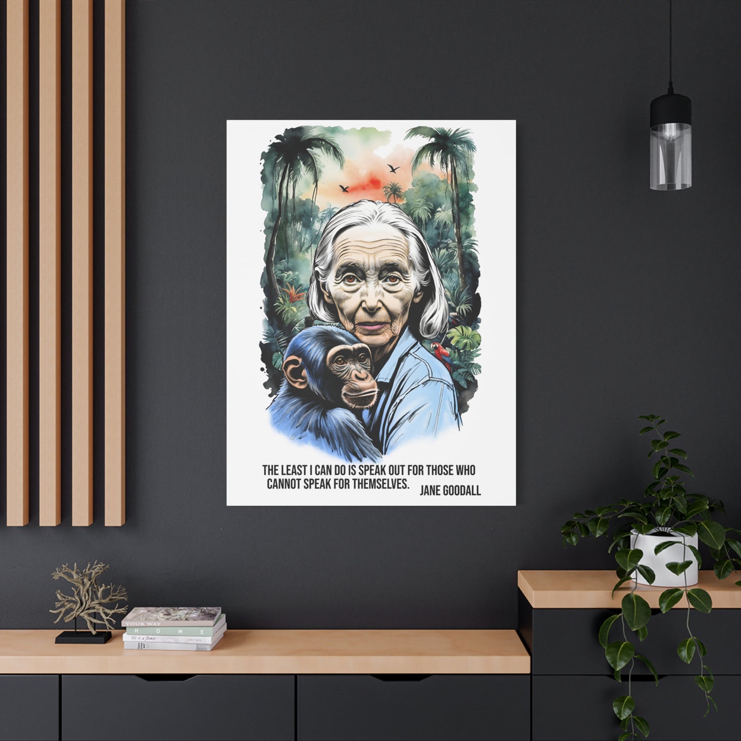 Canvas Wall Art featuring Jane Goodall and Chimpanzee, Nature Decor, Inspirational Gift for Animal Lovers, Eco-Friendly Home Decor, [...]