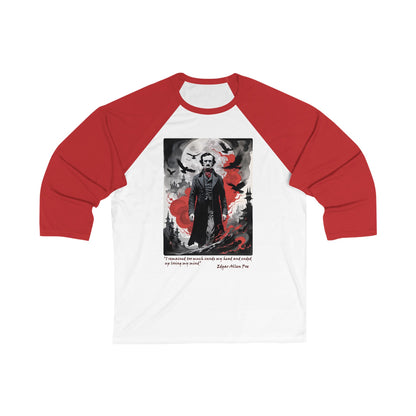 Edgar Allen Poe Unisex 3/4 Sleeve Baseball Tee for Serious Fans, Gothic Poe Jersey T-shirt, Macabre Tee, Poe Quote Shirt, Literary Fan Gift