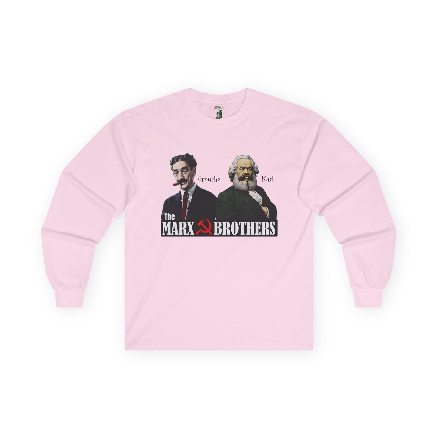 Marx Brothers Unisex Long Sleeve T-shirt, Groucho Karl Marx Political Satire Tee, Nerdy Humor Gift, Social Gathering Apparel