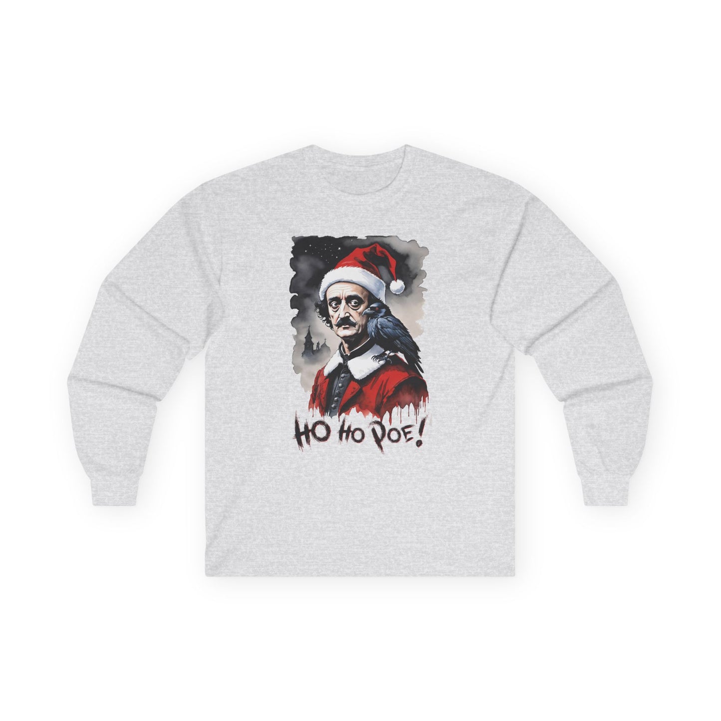 Edgar Allen Poe Santa Long Sleeve Tee | "Ho Ho Poe!" Christmas T-shirt | Literary Graphic Shirt